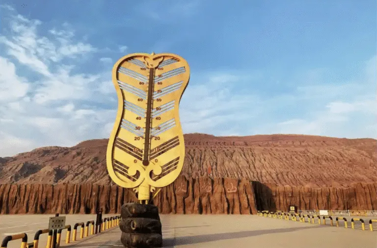 Giant thermometer at the Flaming Mountains scenic area in Turpan, Xinjiang