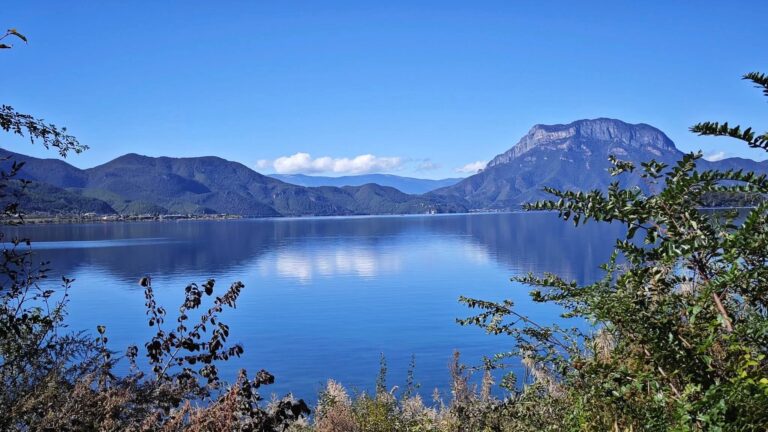 Lugu Lake surrounded by mountains