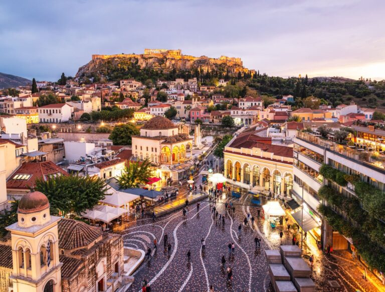 Athens cityscape with Acropolis at sunset