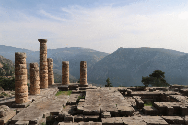Ancient ruins of the Temple of Apollo in Delphi, Greece