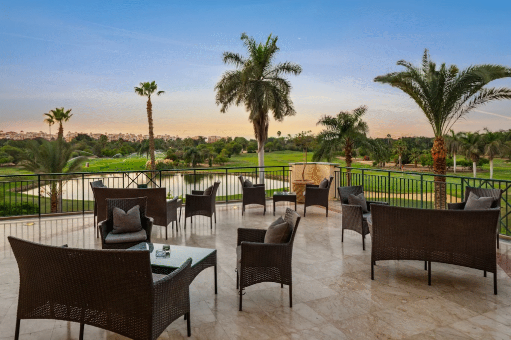 Outdoor terrace seating Hilton Pyramids Golf Hotel Giza Egypt GoGo Tours