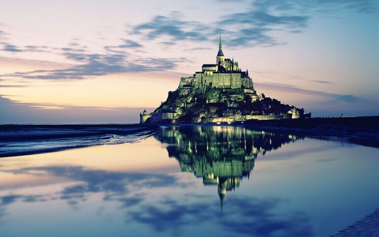 Mont-Saint-Michel UNESCO World Heritage site on a rocky island in Normandy France
