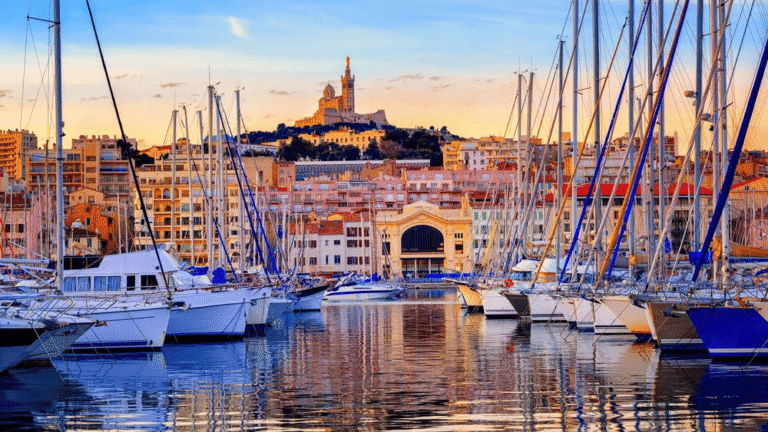 Old Port of Marseille Vieux-Port with boats and waterfront buildings in Marseille France