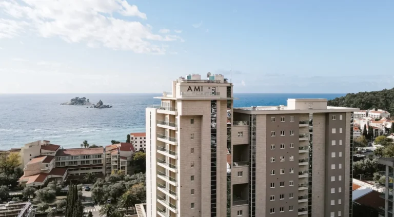 Hotel building overlooking the Adriatic Sea in Budva, Montenegro