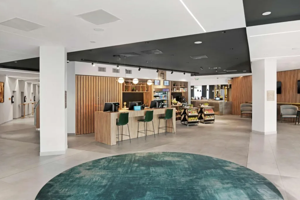 Hilton Garden Inn lobby and bar area on Balkan Peninsula 14-Day Tour