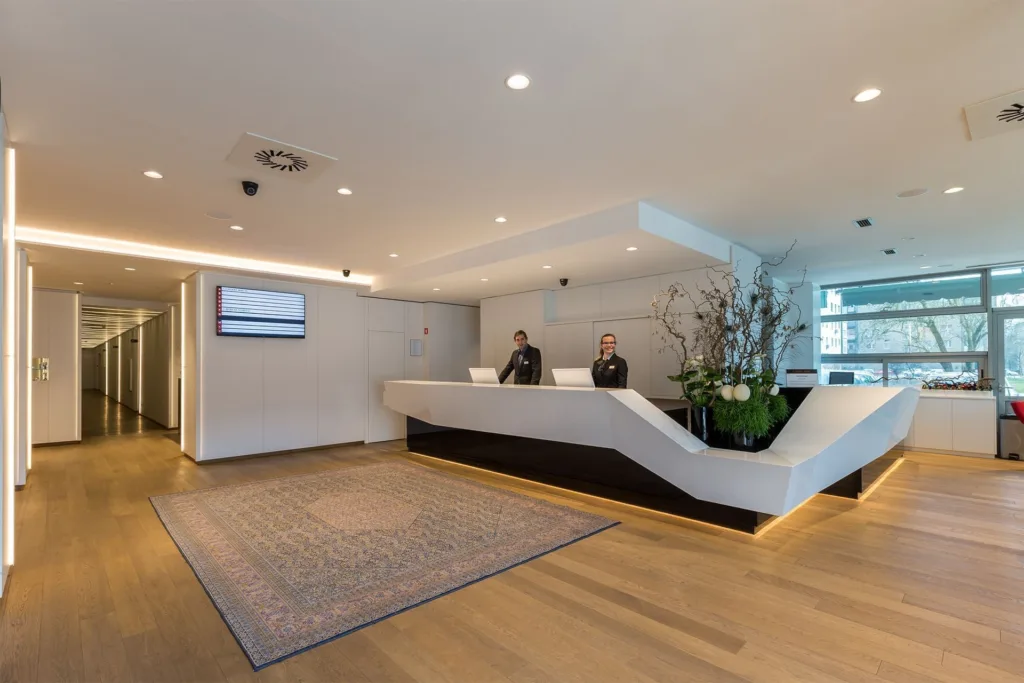 Reception area of M Hotel on Balkan Peninsula 14-Day Tour