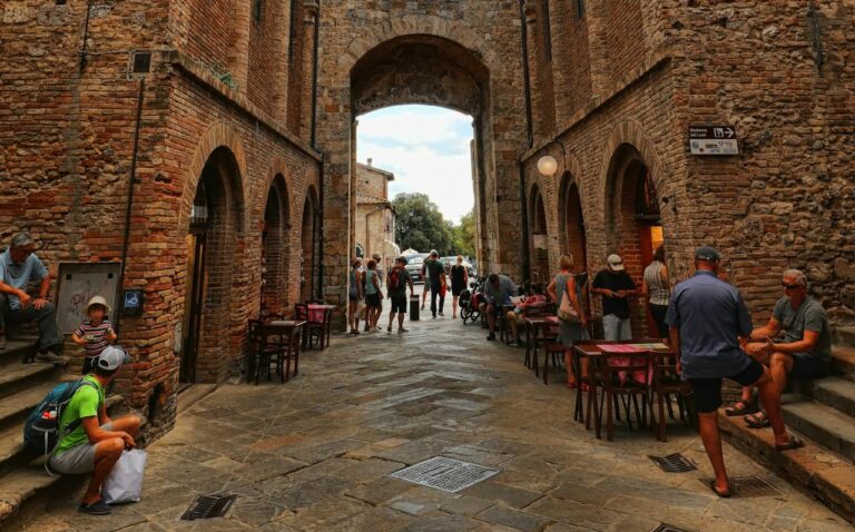 Historic archway street scene in San Gimignano